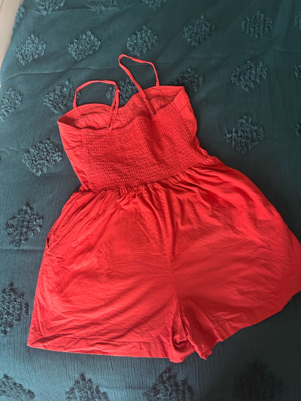Abercrombie & Fitch Coral/light Red Smocked Romper - Picture 3 of 6